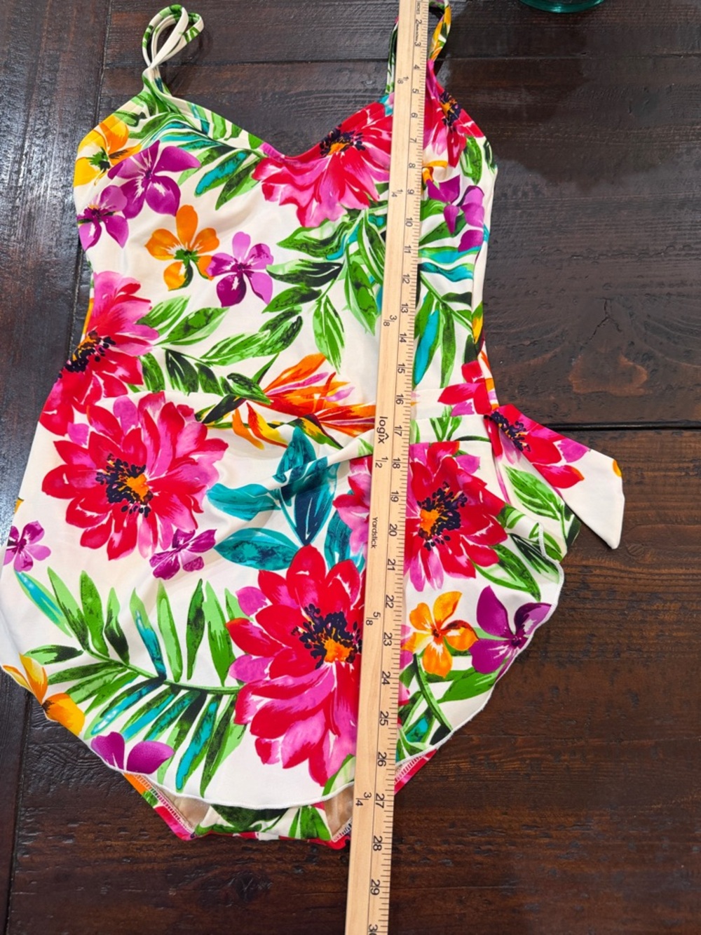 Tropical Floral Maxine of Hollywood Sarong Front One Piece Swimsuit Size 12 - Picture 8 of 15